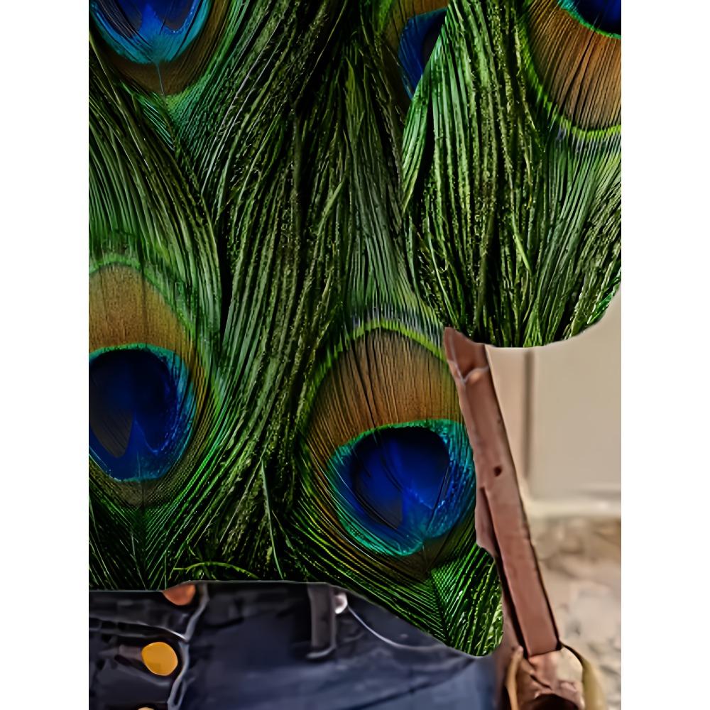 Elegant Casual Comfortable Style Painting Peacock Feather Elements Printing Pattern Code Women's Clothing Crew Neck Zipper Long Sleeve