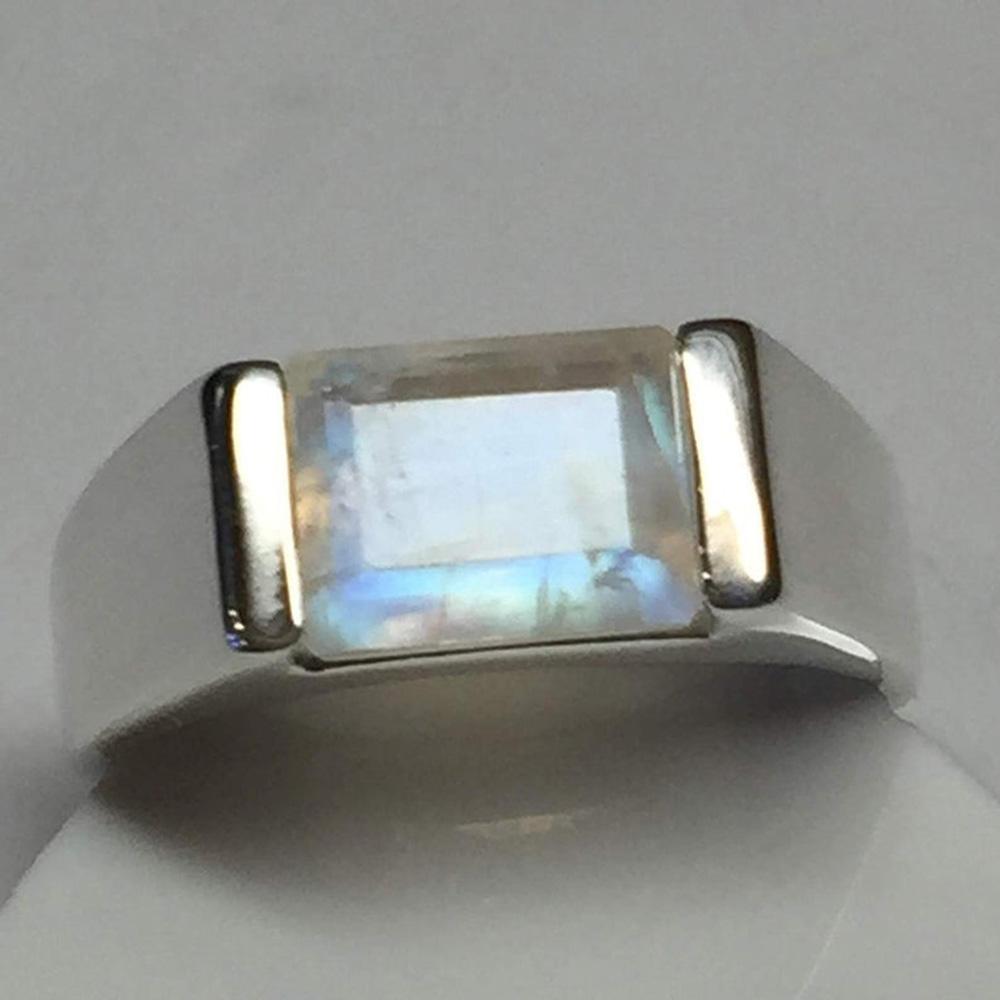 Moonstone Ring, Men Signet Ring, Engagement Ring, Vintage Wide Band Ring, 925 Sterling Silver, Gemstone Jewelry, Mens Ring, Gift for Him