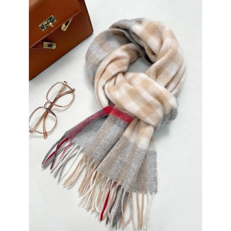 Scarf female 100 pure wool autumn and winter new style high-end sense versatile warm plaid scarf student