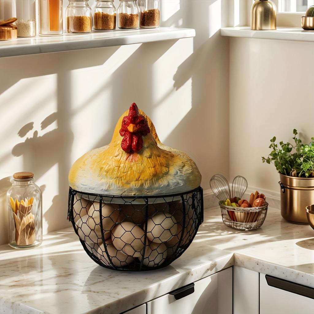 Creative Hen Storage Basket Iron Home Kitchen Fruit Snack Egg Holder Decor