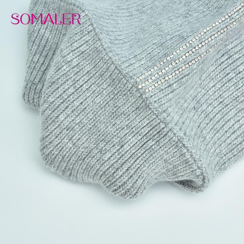 SOMALER Damen Winter Wollmütze Hochwertige Wolle Strickmütze mit Strass Dick Warm Doppellagig Outdoor Skull Caps