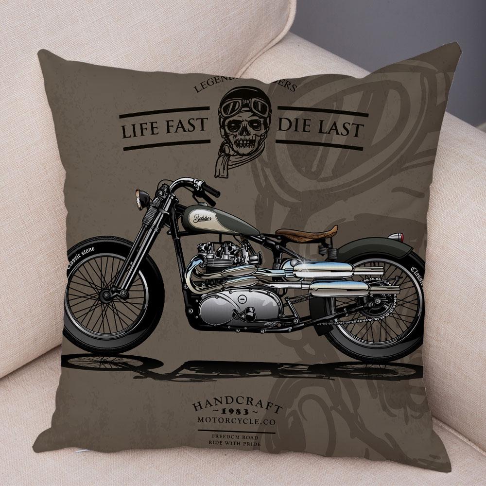 Colorful Motorcycle Cushion Cover Decor Vintage Style Bike Race Pillowcase Soft Plush Pillow Case for Sofa Home Car 45x45cm