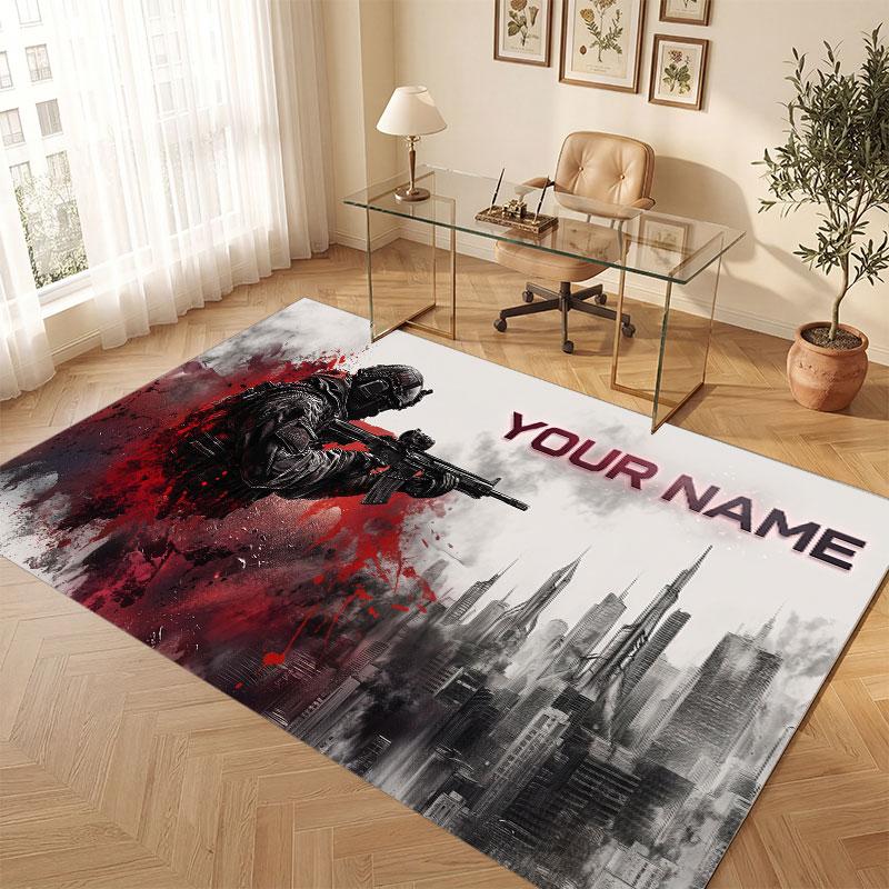 Decorative Artwork Theme Crystal Velvet Floor Rug Personalized Custom Name Text Warm Carpet Home Decoration