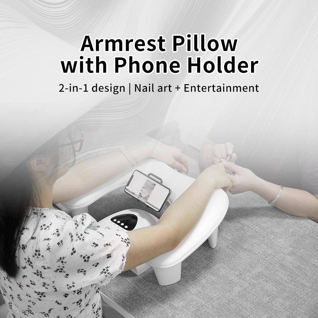 U-Shaped Nail Art Hand Rest with Phone Holder - Comfortable PU Leather Pillow, Simple Style.