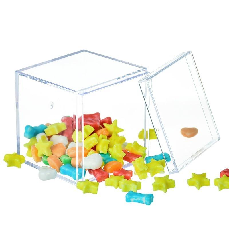 1-50pcs New Square Transparent Plastic Boxes with Lid for Food Acrylic Candy Gift Figurine Display Small Candy Boxes