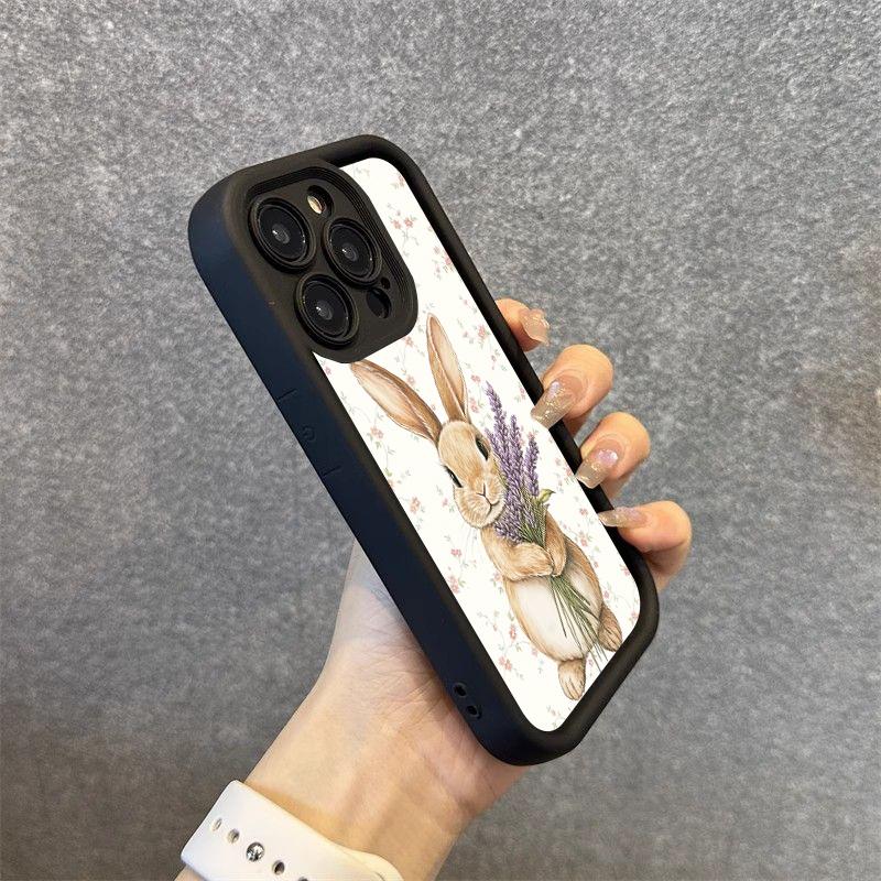 Cute Flower Rabbit Silicone Phone Case For iPhone 17 Pro Max 16 15 14 13 12 11 Pro 17 Air 16E XS X XR 7 8 Plus Soft Cover