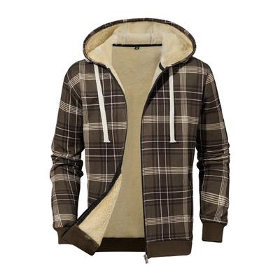 European Style Lamb Fleece Hoodie for Men, Autumn and Winter with Thick Fleece, Warm Winter Clothing, Men's Checkered Jacket
