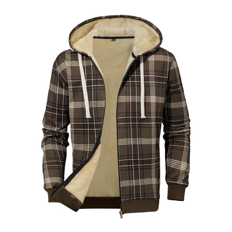 

European Style Lamb Fleece Hoodie for Men, Autumn and Winter with Thick Fleece, Warm Winter Clothing, Men s Checkered Jacket S