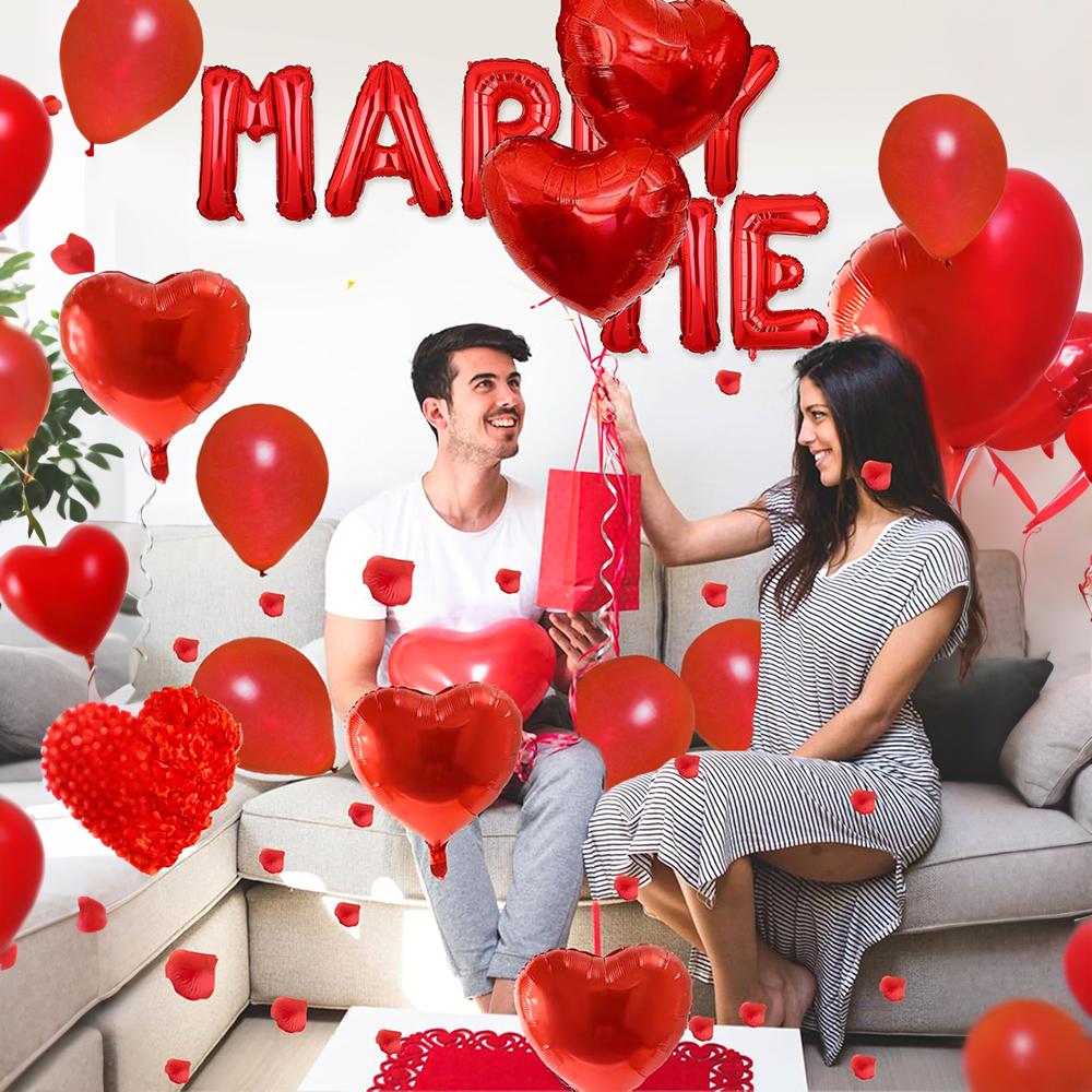 Marry me Red Balloon Set Simulation Rose Petals Heart shaped Balloon Valentine's Day Confession Proposal Decoration