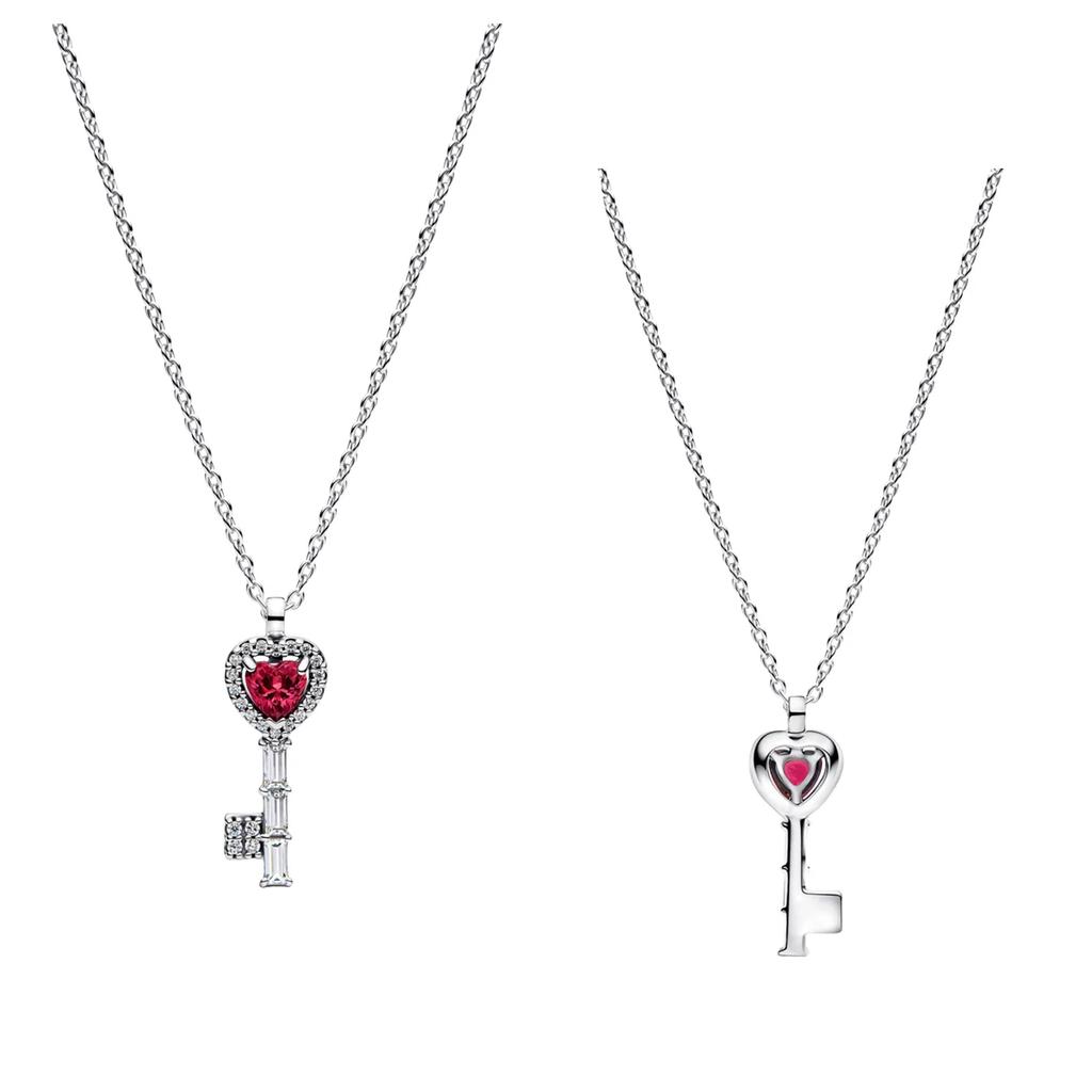 925 Silver Diamond Pendant Necklace Shiny Key Gem Heart Shaped Pearl Cross Lucky Chain for Women Fine Jewelry Gifts