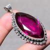 Lab Created Pink Tourmaline Pendant 2.5" Silver Tone Marquise Cut Gemstone Gift