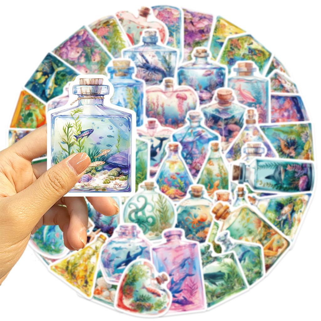 50PCS Underwater World In a Jar Stickers DIY Phone Guitar Laptop Notebook Suitcase Cup Waterproof Decals Sticker