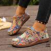 Big-size Ethnic Style Casual Shoes for Women, Colorful Lace-up Graffiti Low-top Canvas Shoes