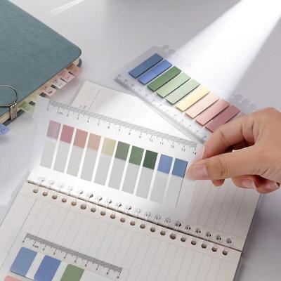 Transparent Sticky Note Index Label Stickers with Ruler Stationery Mini Memo Pad Morandi Color Book Notebook Page Marker Label