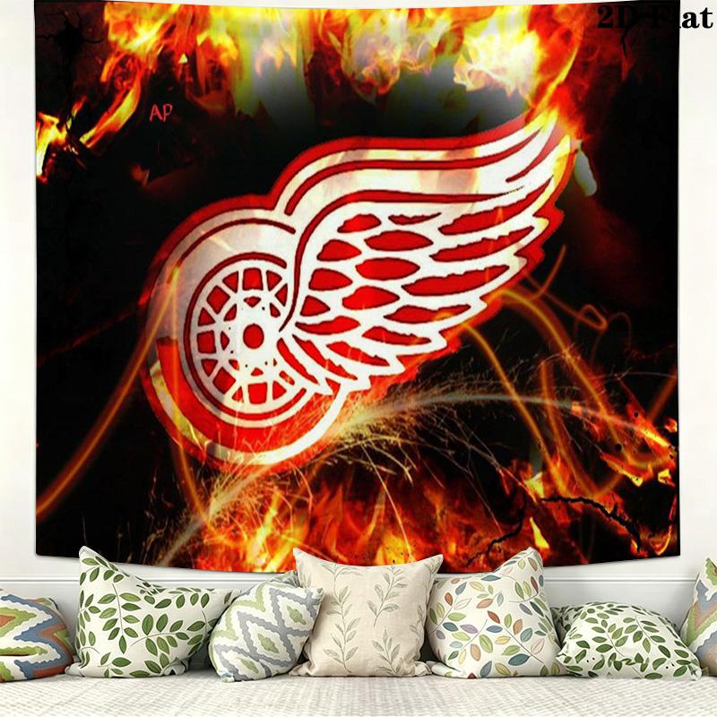 Detroit Red Wings logo Wall Tapestry Aesthetic Wall Hanging Printed Fabric Blanket Decorative Tapestries for Bedroom Living Room Home Decor