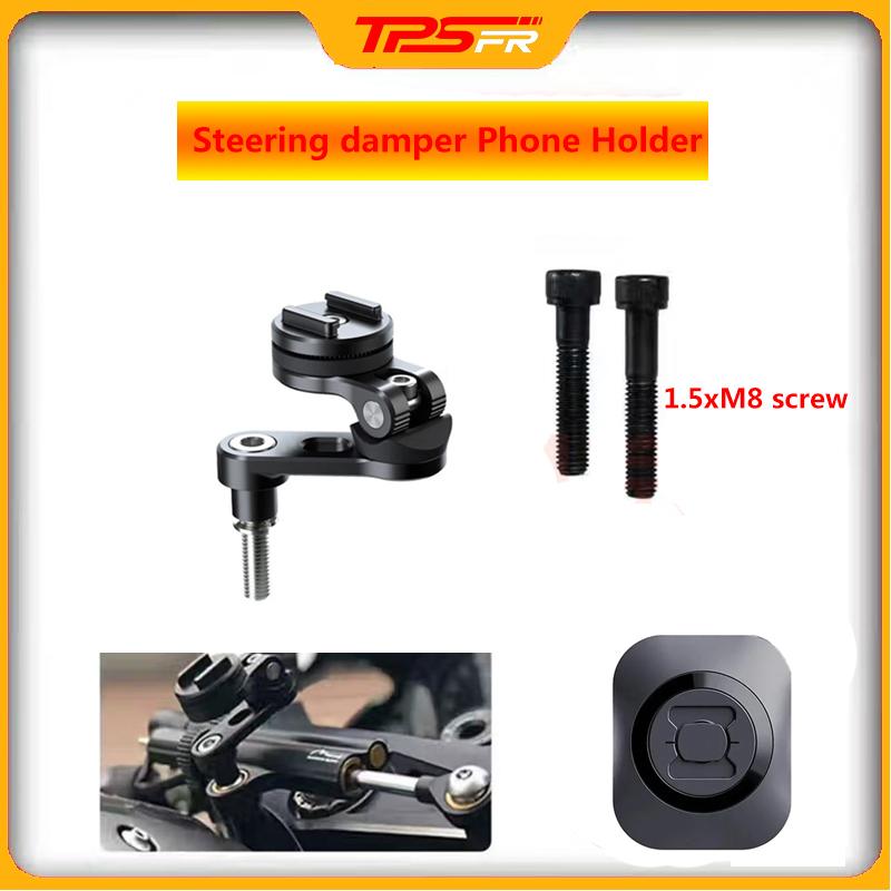 TPSFR Phone Holder for Motorcycle Steering damper Handlebar Riser Hole Aluminum Quick Lock Anti-vibration Phone Mount Commuting