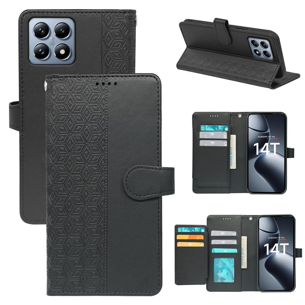 For Xiaomi 14T Case with 9 Card Slots Checkered Pattern PU Leather Phone Cover