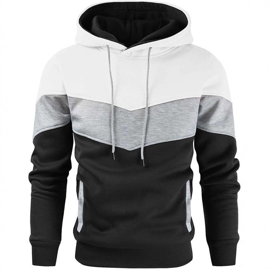 Men's Fashionable Printed Hooded Sweatshirt - European & American Casual Sports Color Block Top for Spring & Autumn