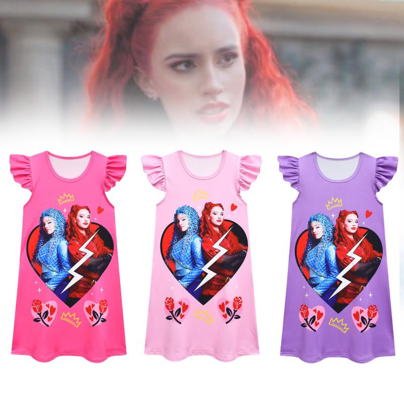 Charming New Kids Flying Sleeve Dress Descendants 4 Halloween Girl's Nightgown With Milk Silk Fabric Ideal For Summer Wear