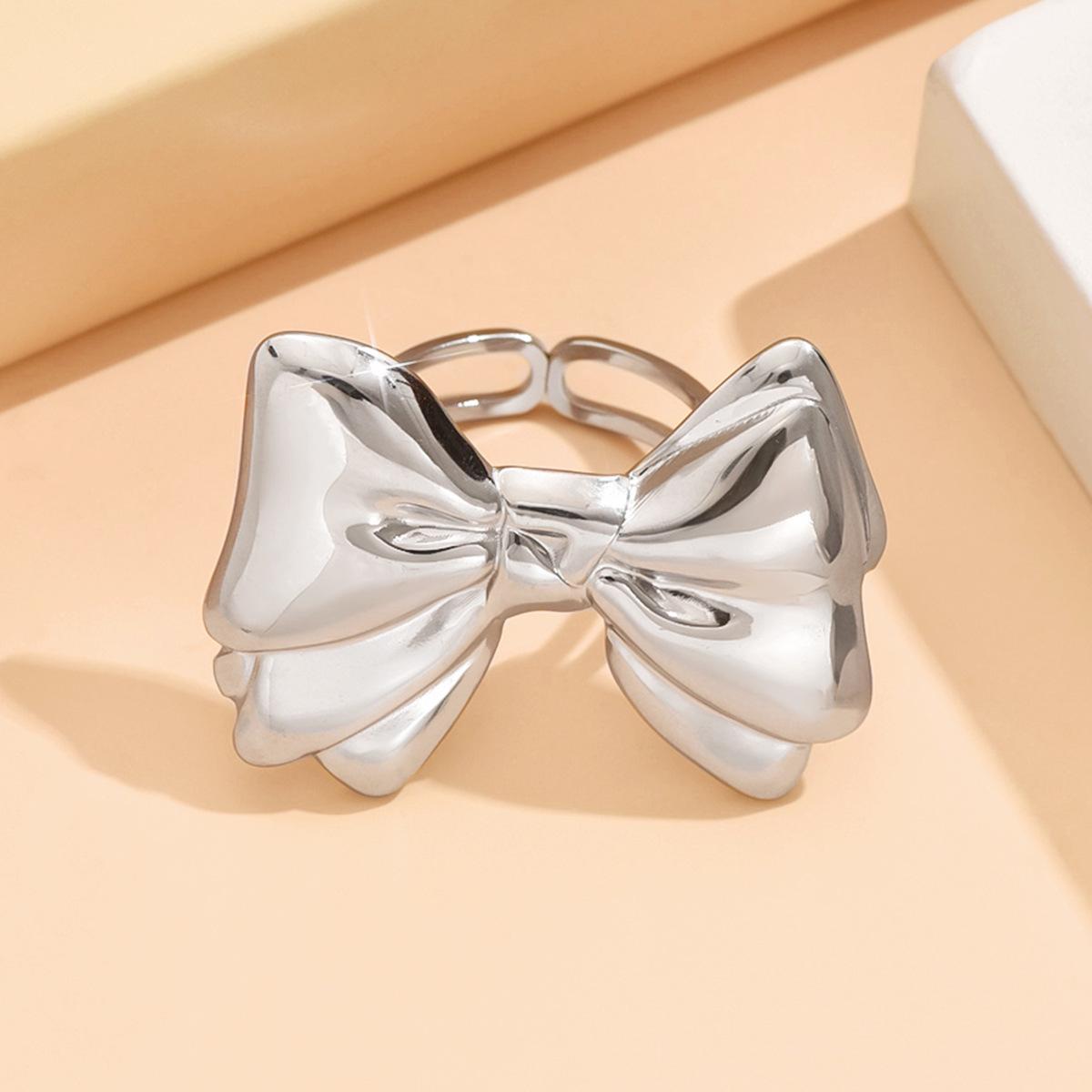 Women s Adjustable Elegant Bow Ring - High-End Stainless Steel Titanium Jewelry