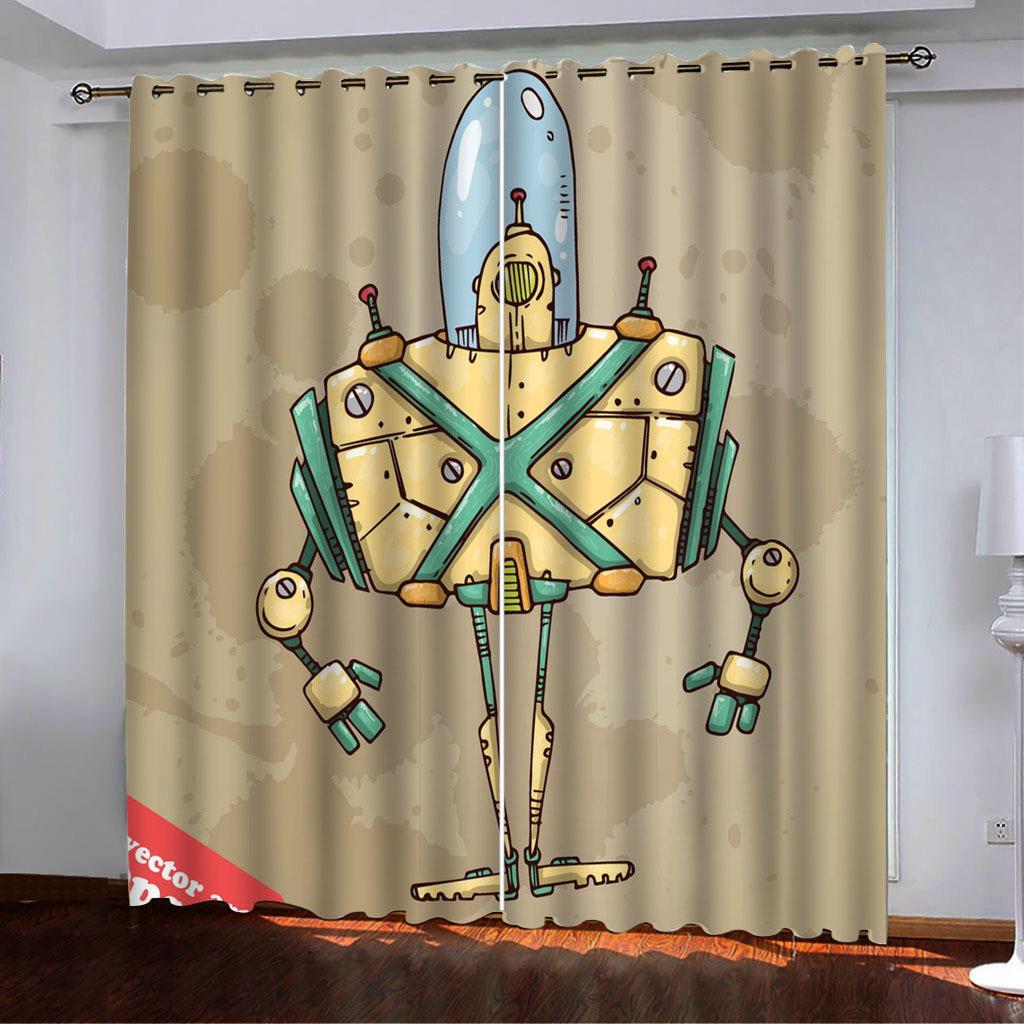 High-Density Blackout Curtains, Retro Yellowing Funny Series Digital Printing Blackout Curtains