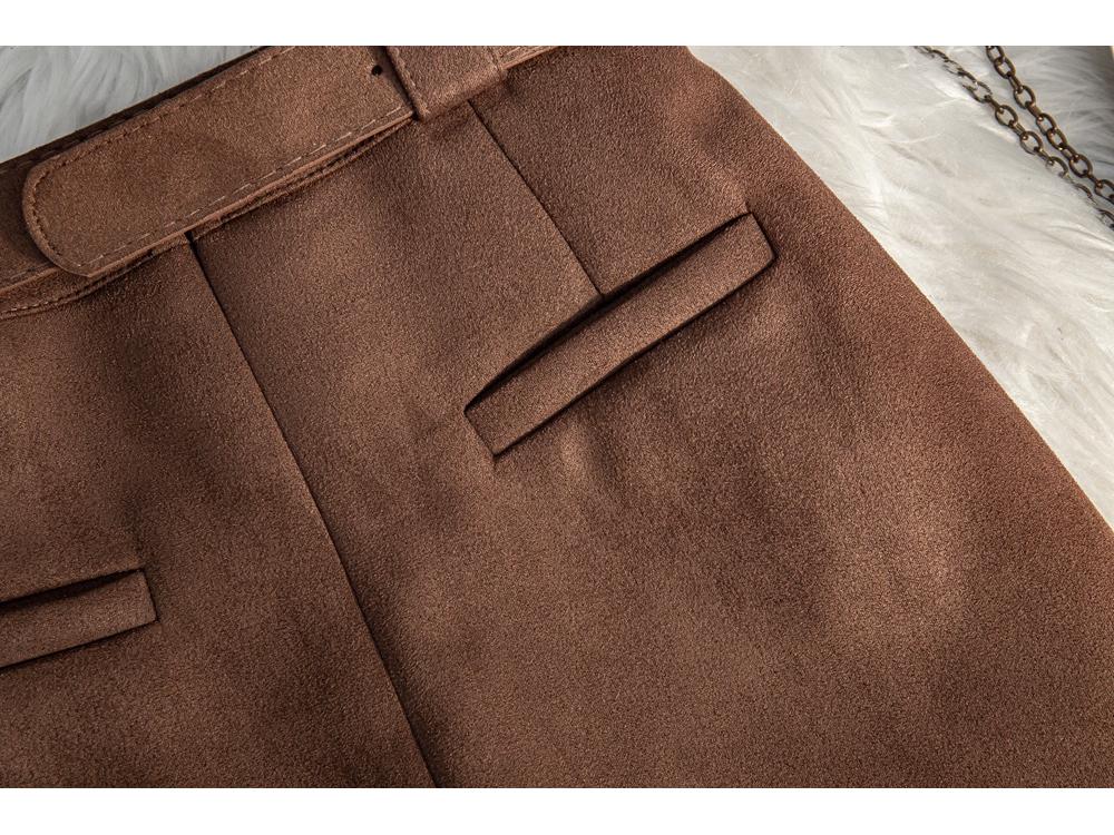 Plus Size Coffee Color Suede Velvet High Waist A-line Skirt – Anti-exposure, Hip-hugging, Short, for Women
