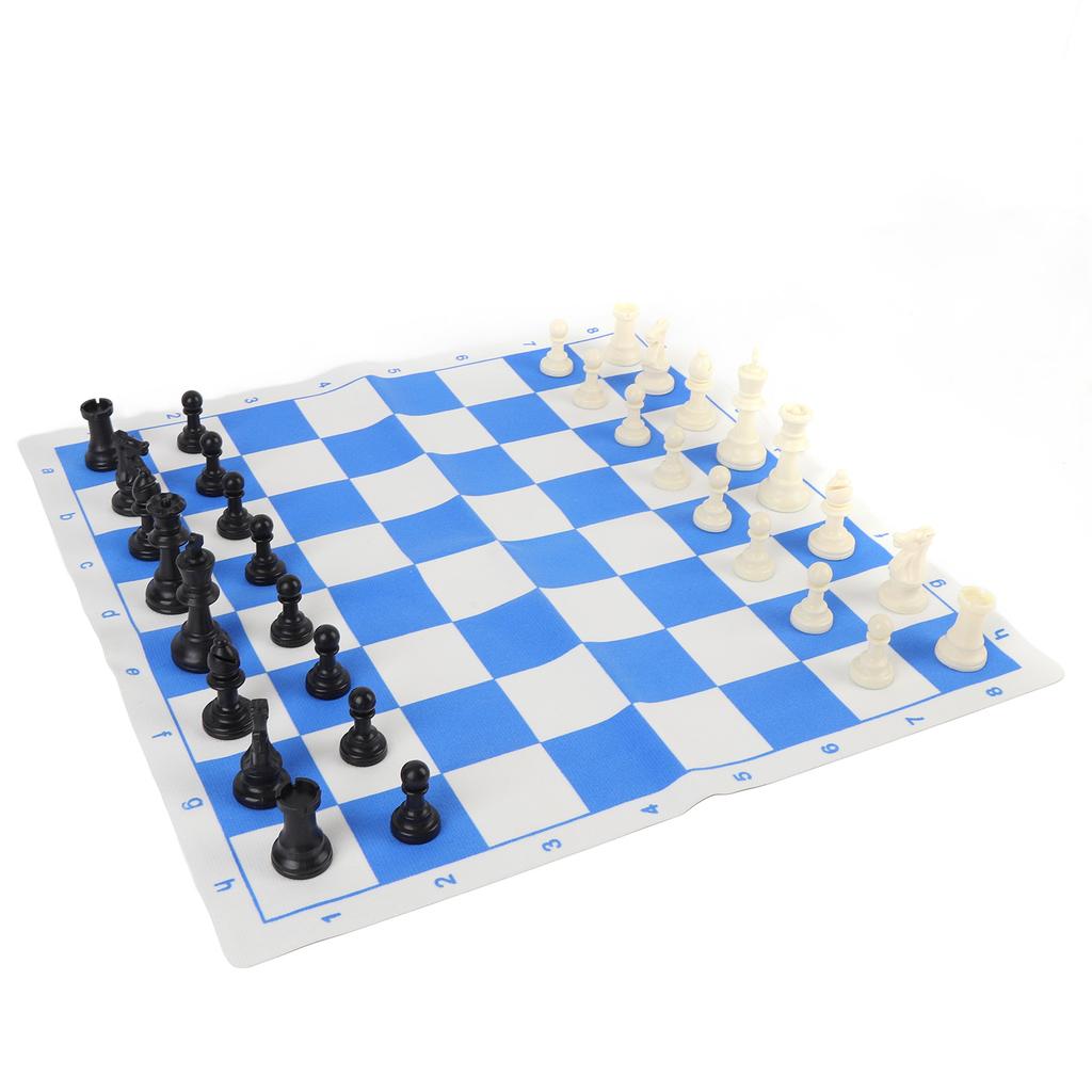 Tischschachspiel 75mm Höhe Künstlicher PU-Samt 42cm Blau und Weiß Schachbrettspiel für