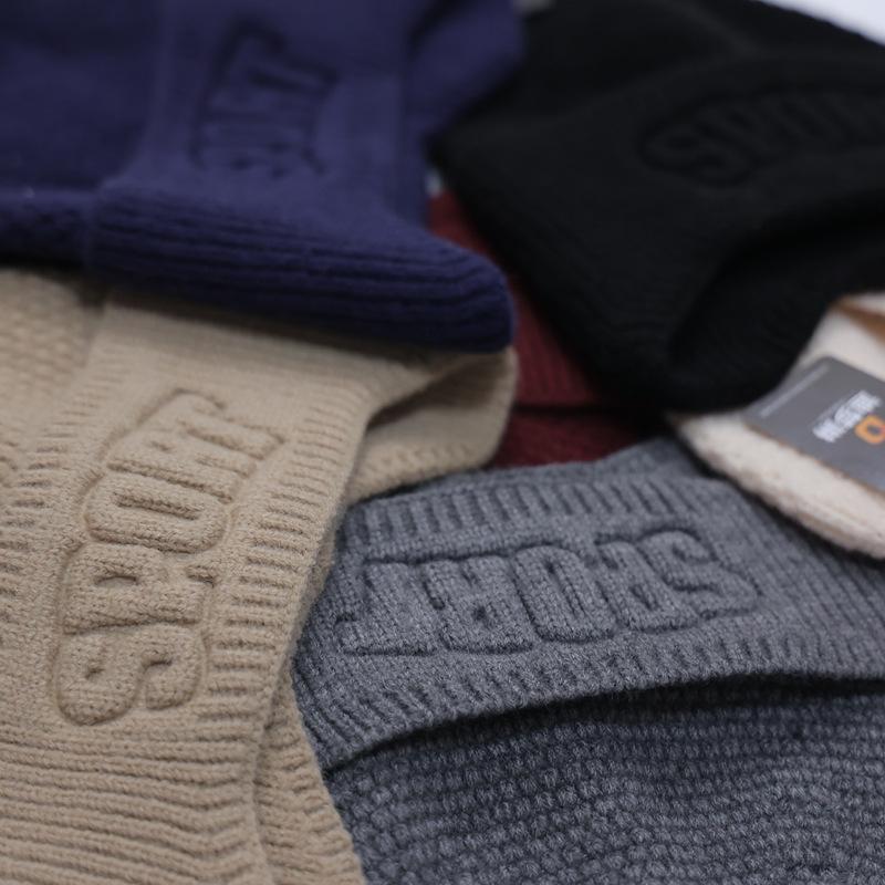 Winter Hat for Men Earmuffs Plus Fleece Wool Hat Warm Windproof Hat Knitted Hat Pullover Hat