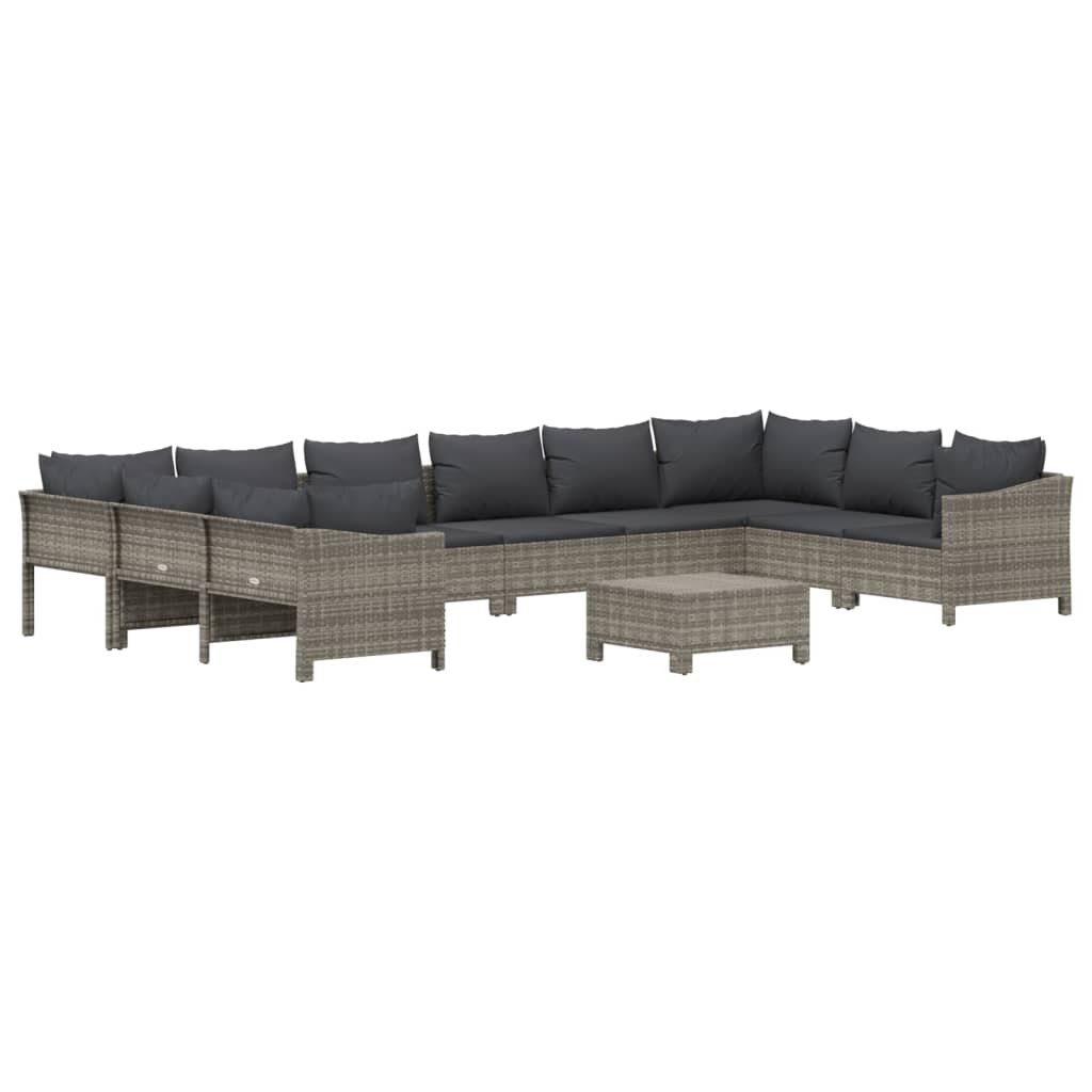 Vidaxl 11-Cz. Garden Lounge Set, Cushions, Grey PE Rattan