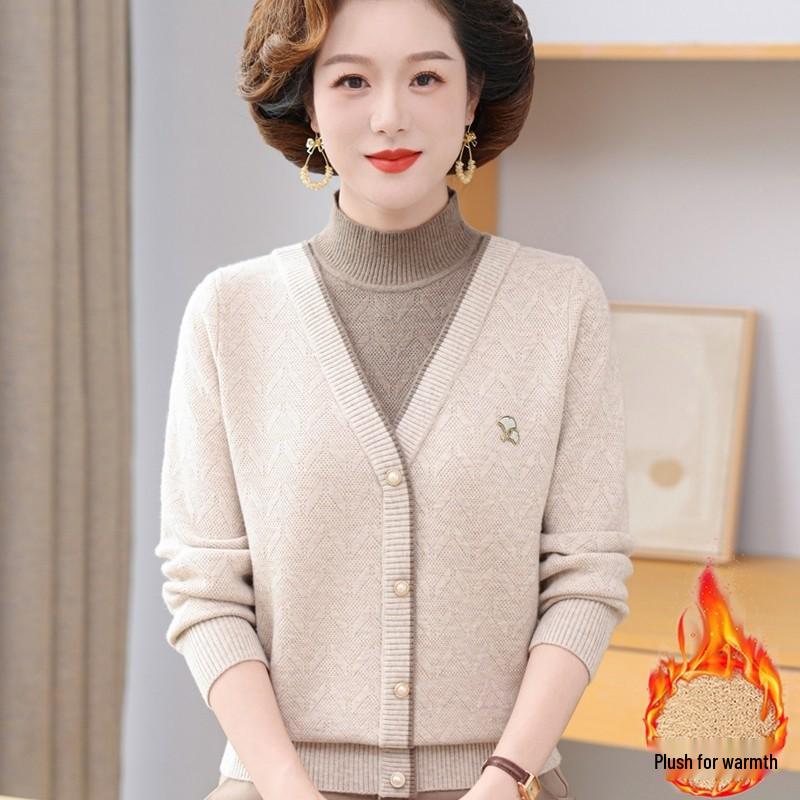 Autumn Stylish Knit Sweater for Middle-aged Moms - Two-Piece Design for 40-50s Women