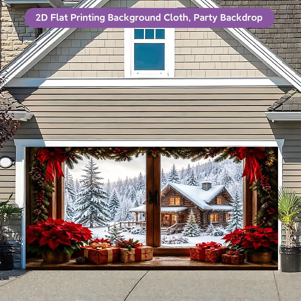1Pcs Winter Snow Window View Scene Decoration Background Christmas Backdrop Decorations For Photo Studio Photo Booth Party