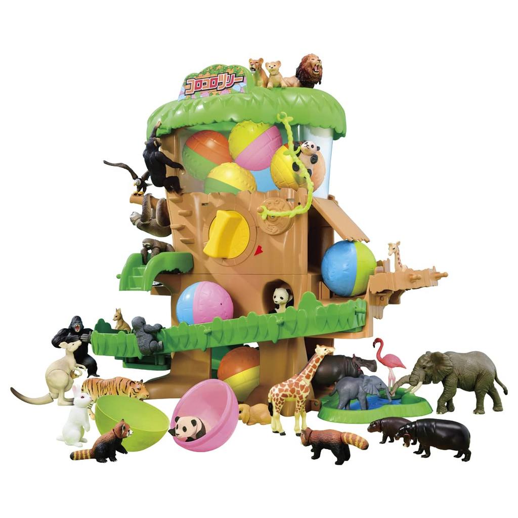 Takara Tomy "Ania Animal Gathering! Gachatto Rolling Tree" Realistic Moving Animal and Dinosaur Figure Toy, Meets Toy Safety Standards