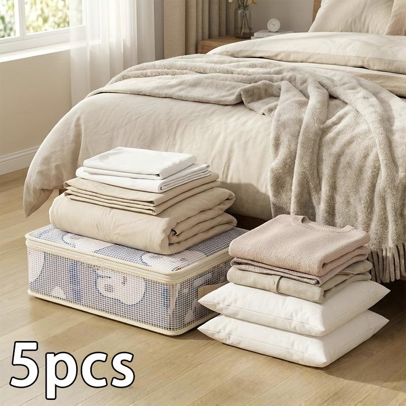 5er Set Transparente Mesh-Kleider-Organizer-Taschen mit großem Fassungsvermögen, Staubdichtes Design, Umzugstaschen, Ideal zur Aufbewahrung von Bettwäsche, Steppdecken