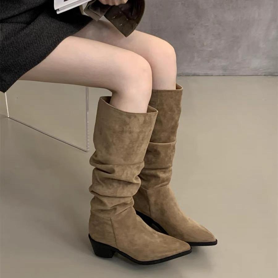 Boots Women's Over-the-Knee 2024 New Knight Boots Autumn and Winter Women's Boots Coarse Heel Knight Boots Pleated Pile Boots Boots Boots