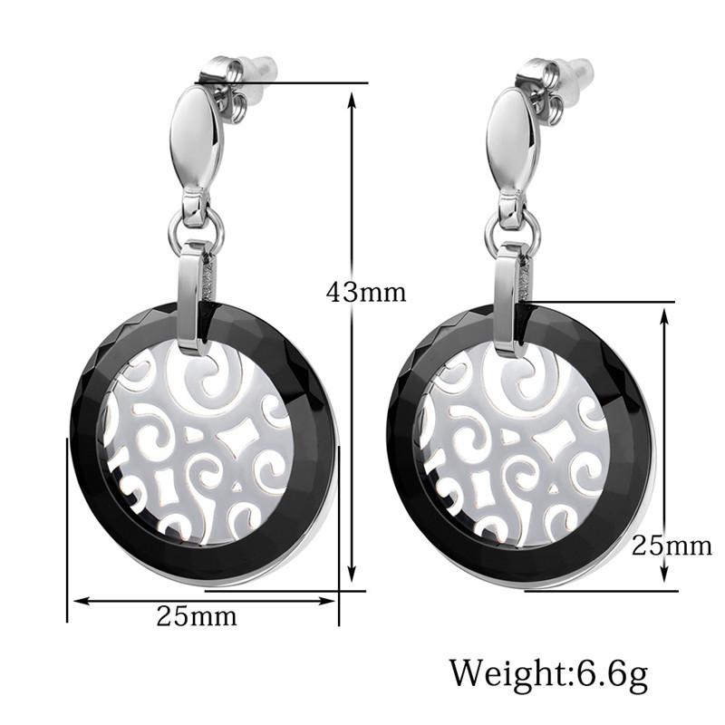 Fashion Jewelry Retro style Crystal from Austrian Black Ceramic earrings with Titanium steel hollow pattern Fit Women