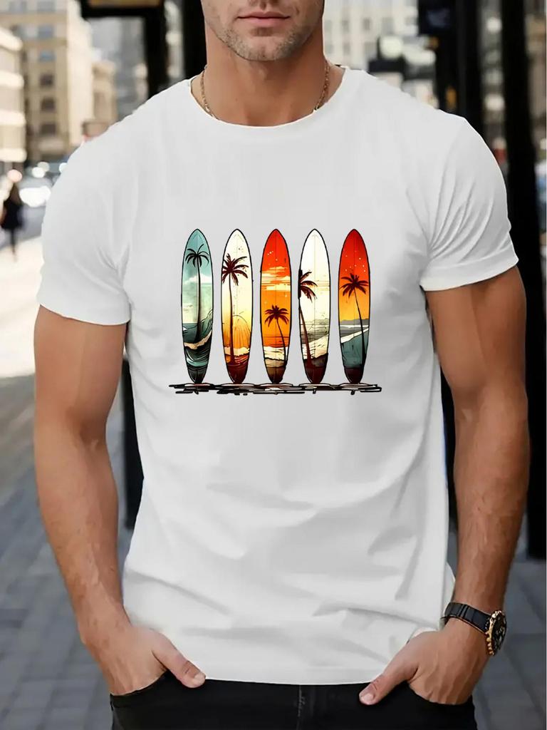 Unisex Plus Size Cartoon Print T Shirt Short Sleeved, Round Neck Street Style, All Season Fabric, Geometric Pattern Suitable for Casual Wear in Spring