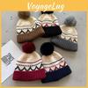 Jacquard Winter Vintage Knit Hat Women Acrylic Beanie Hat With Ball Plush