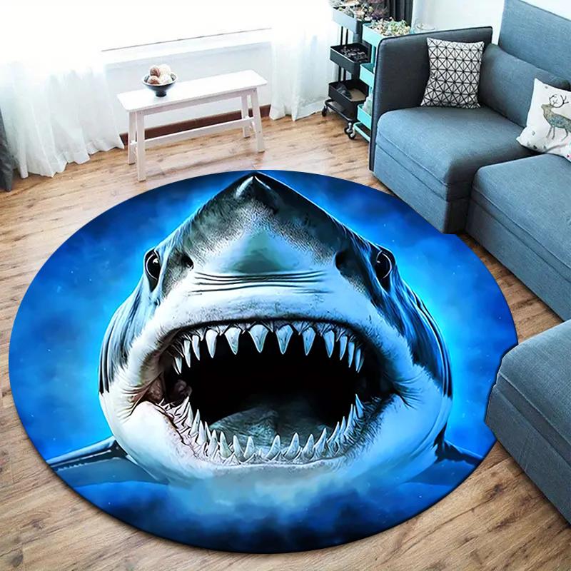 shark Round Area Rug,Carpet Rug for Living Room Bedroom Sofa Playroom Decor,Non-slip Floor Mat