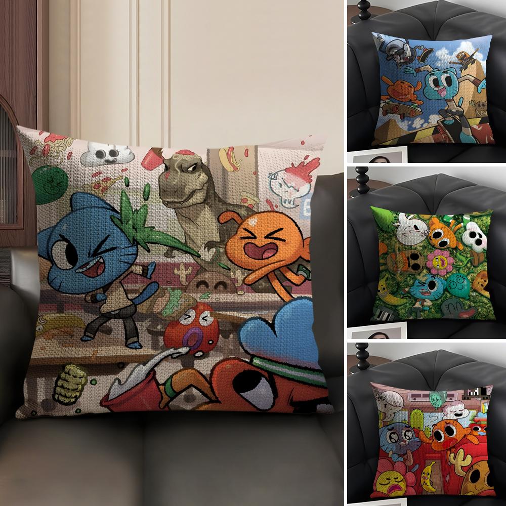 The AAmazing World Of Gumball Cushion Cover Natural Linen Organic Fabric DoubleSided Printing Sofa Home Decor Gift Pillow Case
