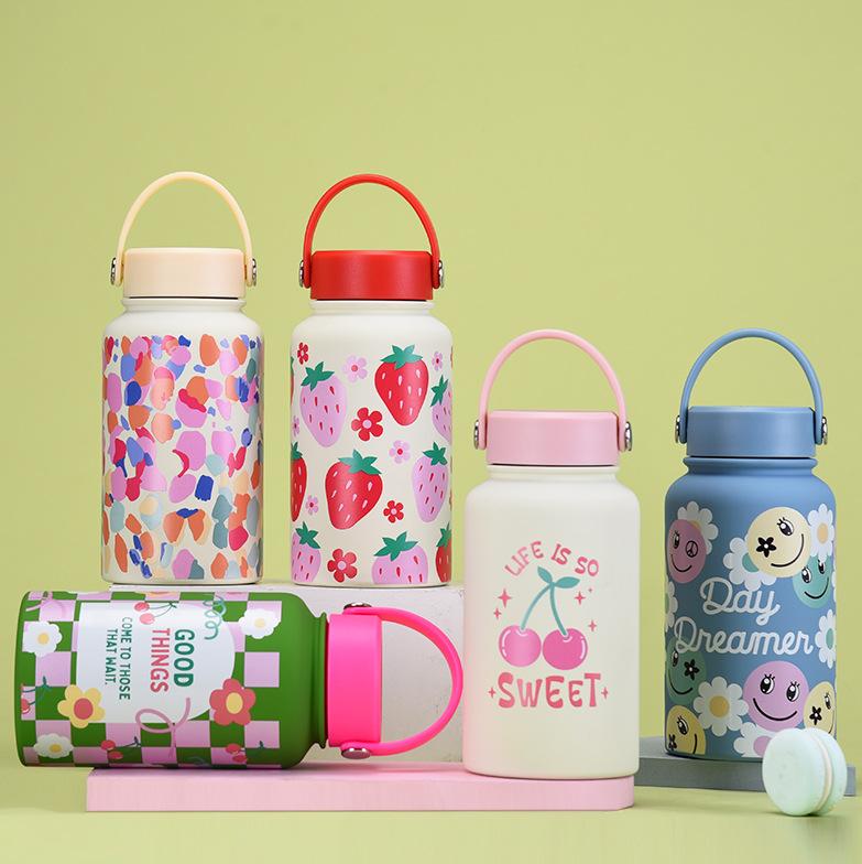 650Ml Thermos Cup Wide Mouth Portable Vacuum Children'S Student Sports Kettle Outdoor Printing Water Cup