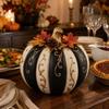 Battery-Operated Lighted Pumpkin Decors with Warm Glowing, Resin Body, Pinecones and Fall Leaf Accent for Halloween and Thanksgiving Displays