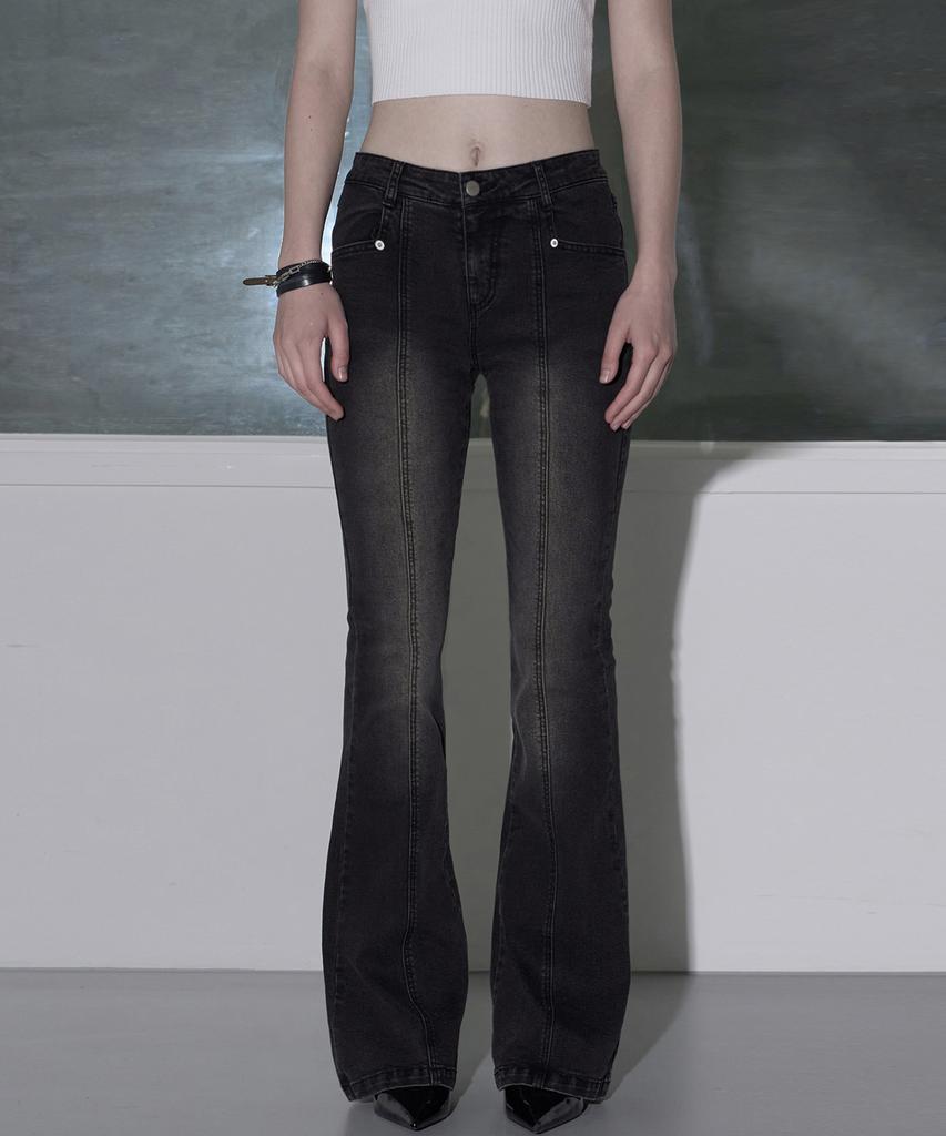 Hellenepaliseu Washed Bootcut Denim Pants [Gray]