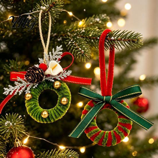 Büyüleyici Noel Hediye Ambalajı El Yapımı Boru Temizleyici Süs, Tamamlanmış Kadife Saplı Çelenk El Sanatları Benzersiz Zanaatkar Tatil Süsleri ile