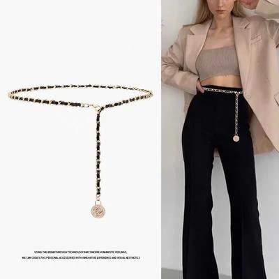 Damen Dünner Taillenband Kleid Rock Kettengürtel Luxus Dinnerparty Metall Frau Kette Gold Silber Taillenkette Jeans Design Neu