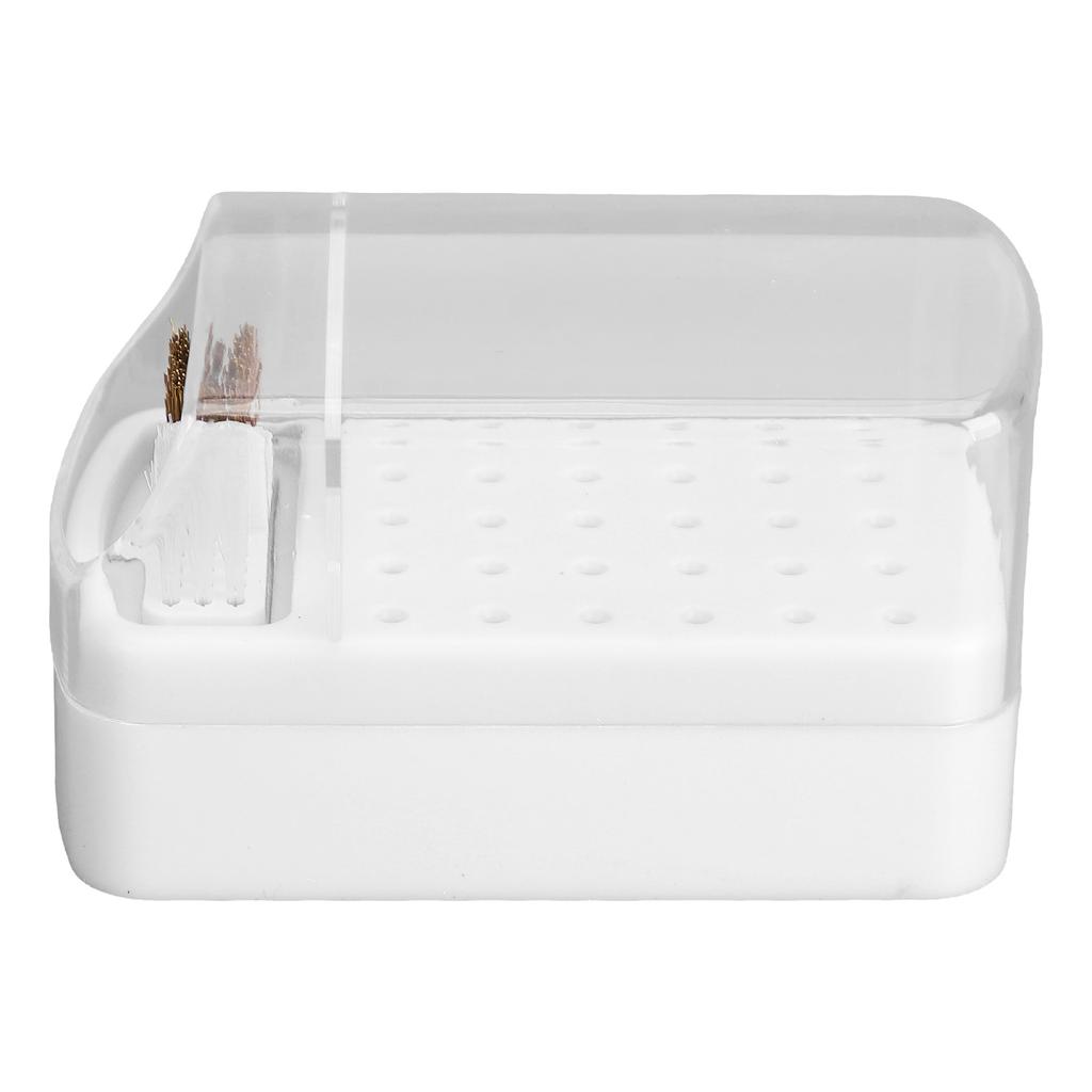 30 Holes Nail Drill Bit Holder Stand with Cleaning Brush Dust Proof Storage Container Box Case for Home Salon