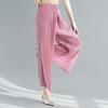 Summer 2024 Women's Black High-Waisted Wide-Leg Pleated Pants: Versatile, Slimming, Loose Fit, Plus Size, Casual Nine-Point Length.