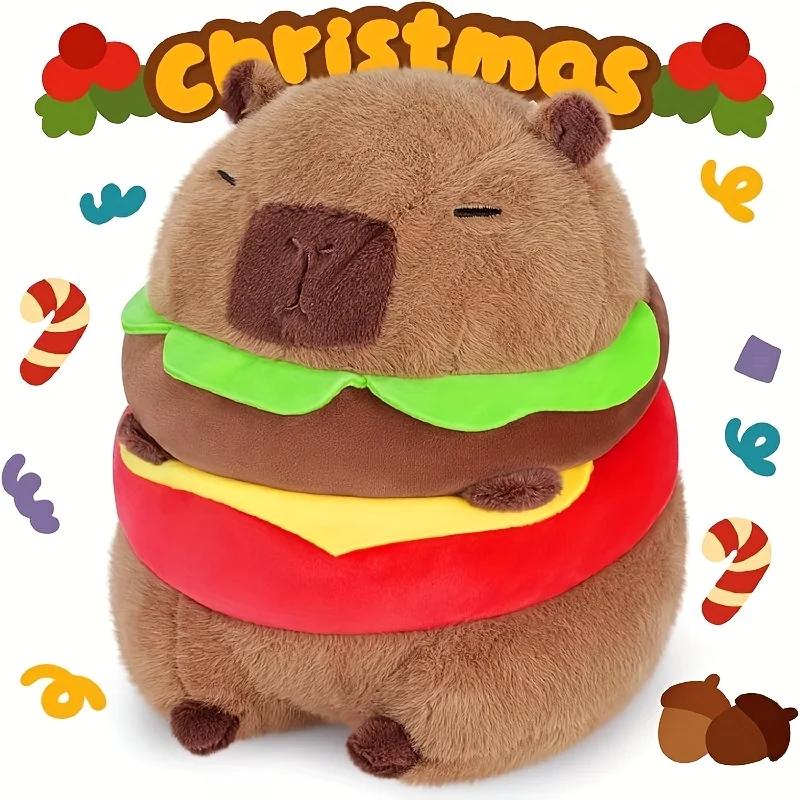 Hamburger Capybara Plush Toy - Stuffed Animal with Realistic Burger,Birthday Gifts for girls and boys, Girls for Kids
