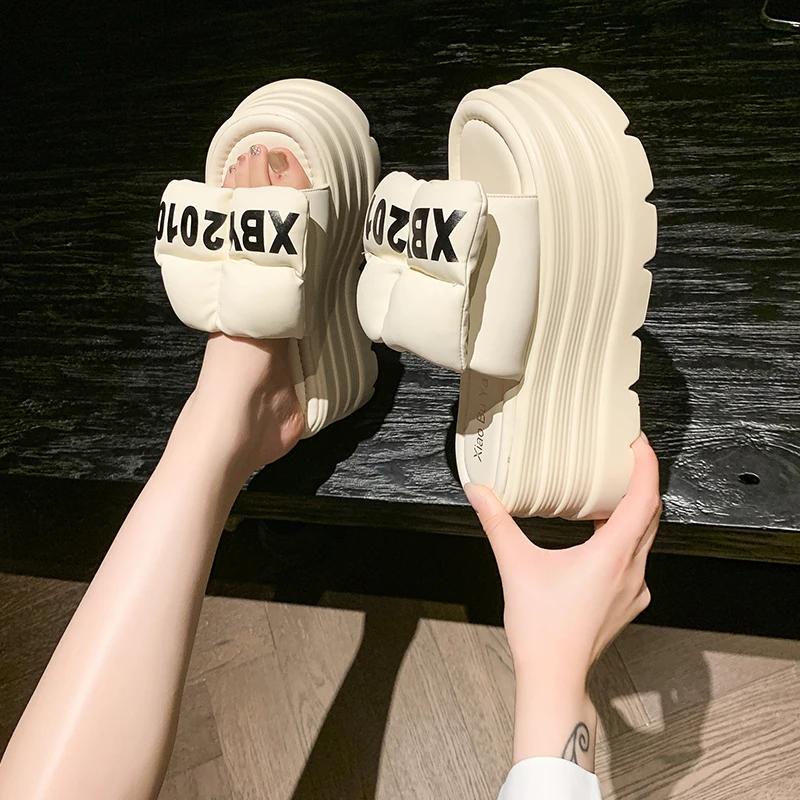 Fashion 8CM Slippers Women Fashion Platform Wedges Ladies Shoes High Chunky Slides Woman 2025 Summer Outdoor Beach Shoes Flat Sandals