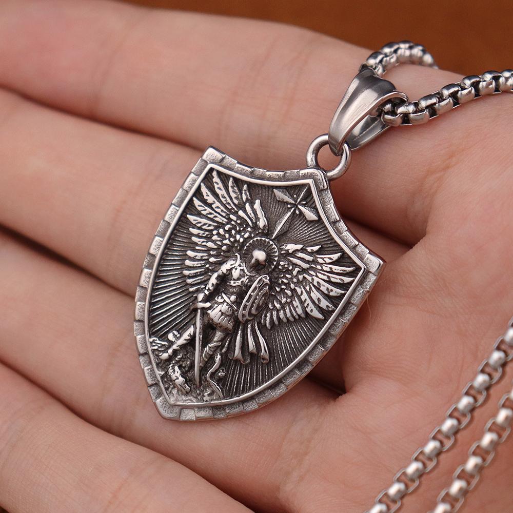 Fashion Simple Arch Angel St.Michael Men's Necklaces Stainless Steel Pendant Chain Amulet Vintage Women Jewelry Gifts