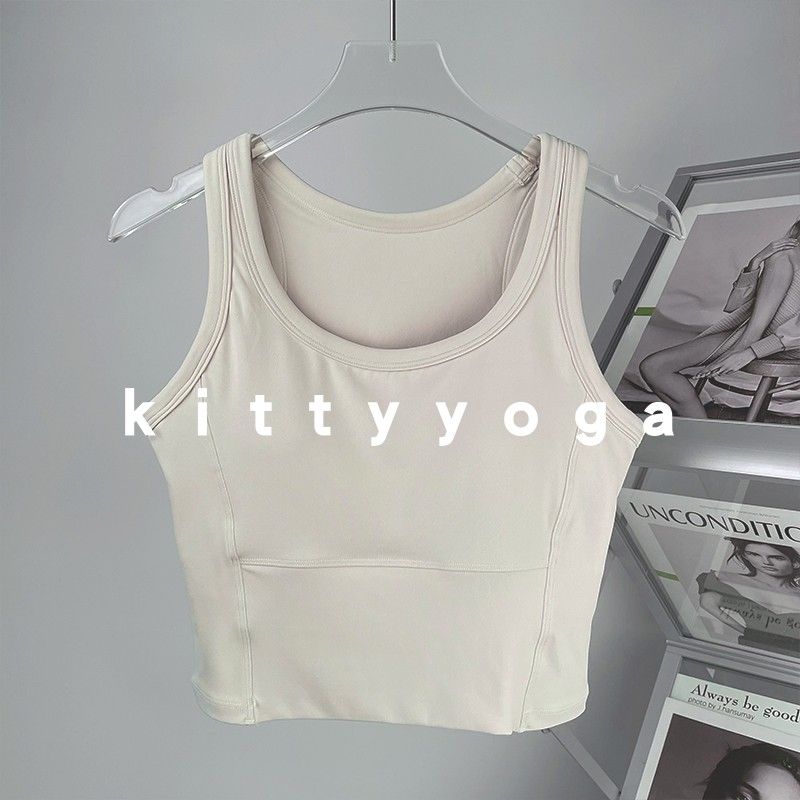 Fixed Cup Medium and Low Strength Round Neck Exercise Intimates Shock Absorption Yoga Workout Running Fitness Top Vest